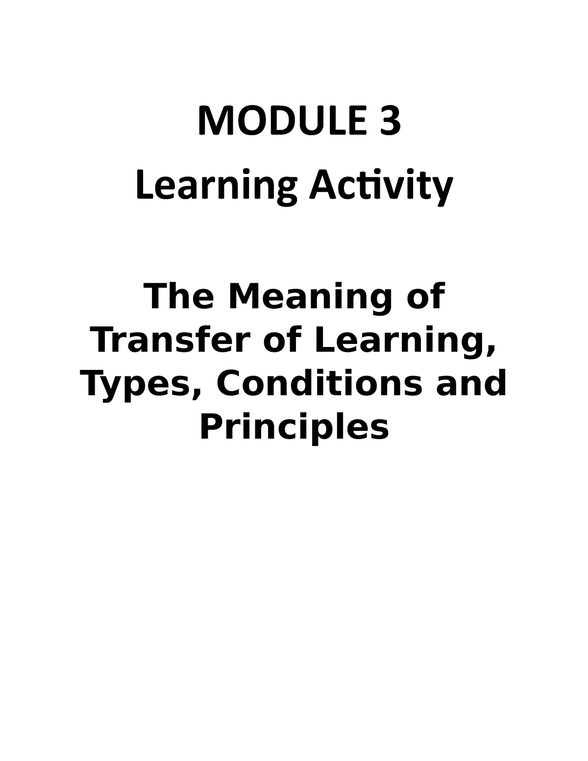 Module 3 Facilitating Learners - MODULE 3 Learning Activity The Meaning ...