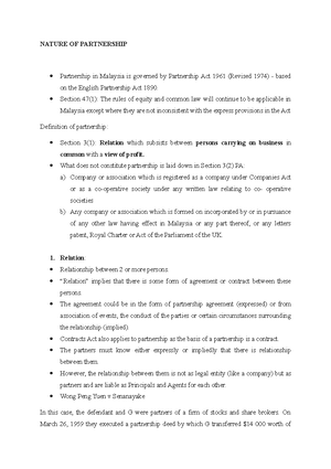 Law of Association 1 - NATURE OF PARTNERSHIP  Partnership in 