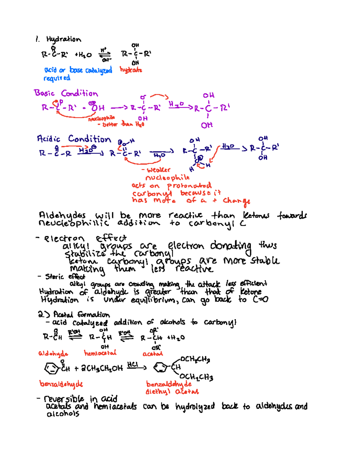 Oxygen Nucleophiles and Hydrate Formation - 1 Hydration OH R E R H2o R ...