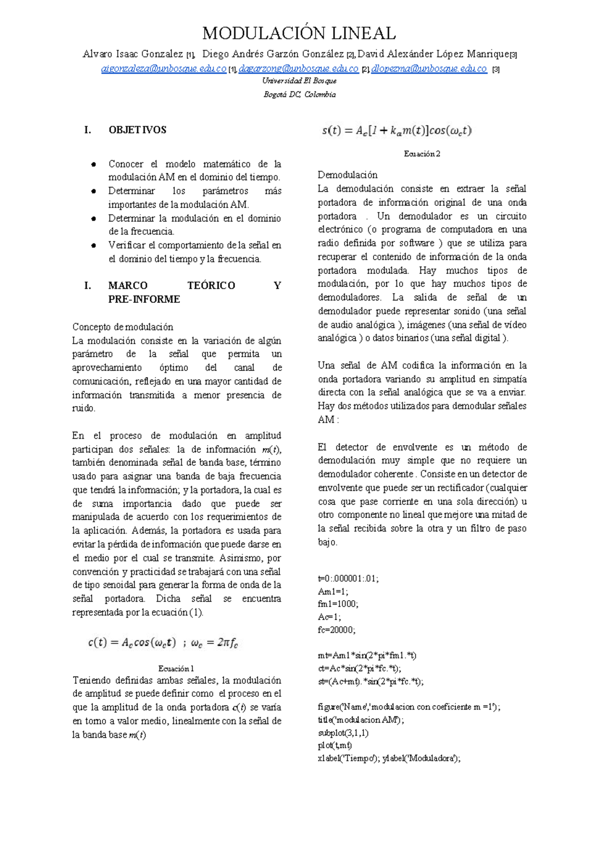 Telecom (lab 5) - Nota: 8.5 - MODULACIÓN LINEAL Alvaro Isaac Gonzalez ...