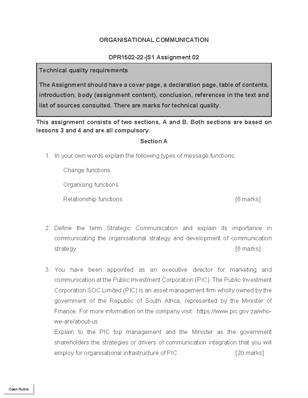 Assignment 2 Dpr1502 I Am A Student At Unisa Organisational Communication Dpr1502 22 S1 Assignment 2 Dpr1502 I Am A Student At Unisa Organisational Communication Dpr1502 22 S1