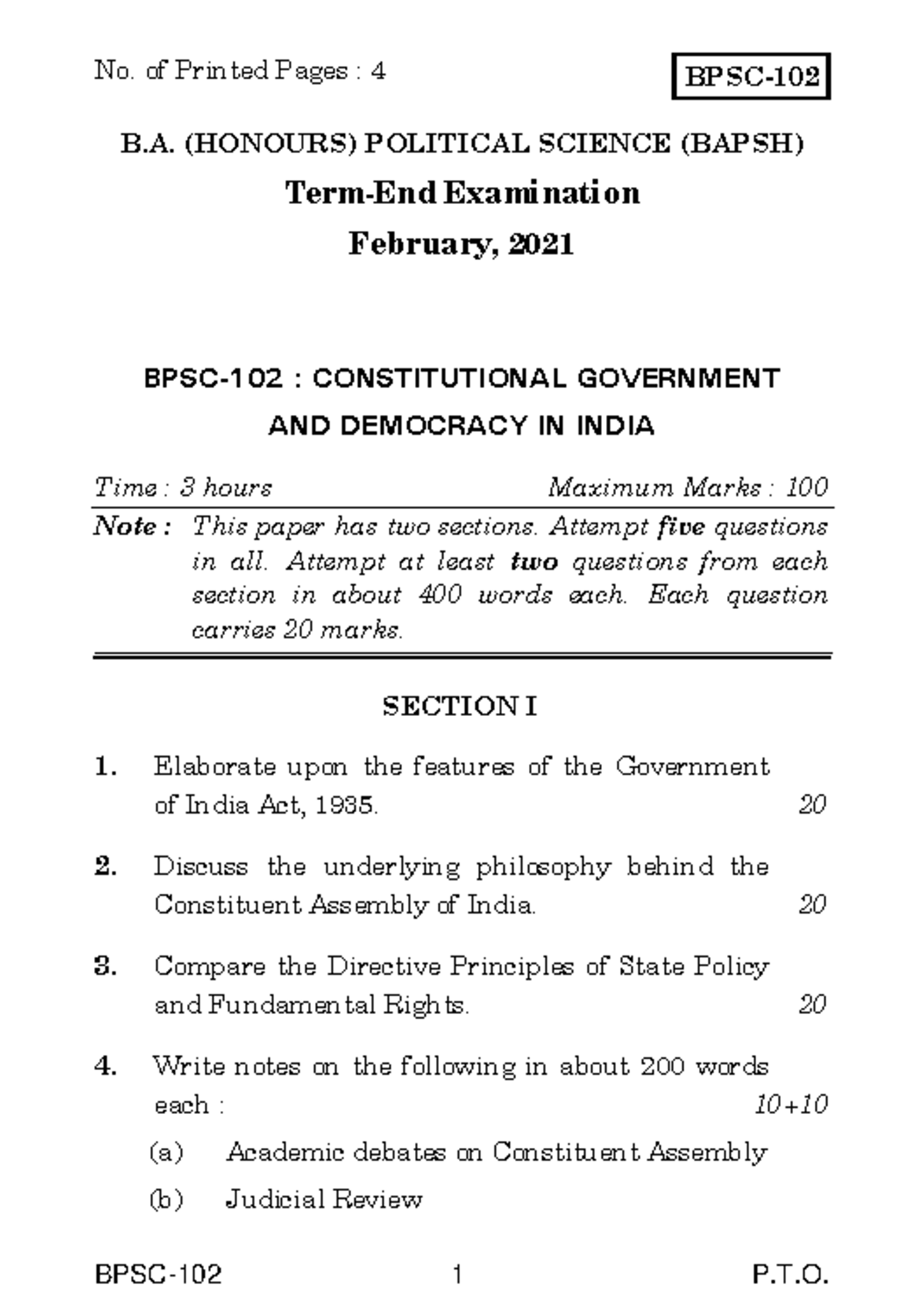 BPSC-102 - Assignment Questions - BPSC-102 1 P.T. BPSC- B. (HONOURS ...