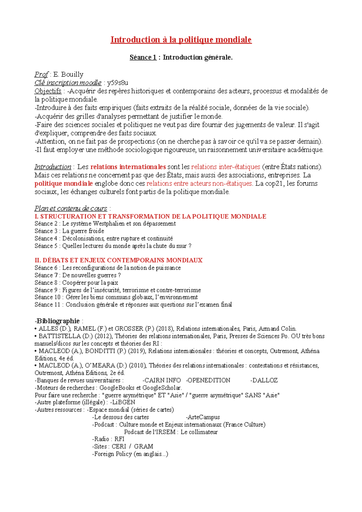 CM IPM Complet - notes cours IPM - Introduction à la politique mondiale ...