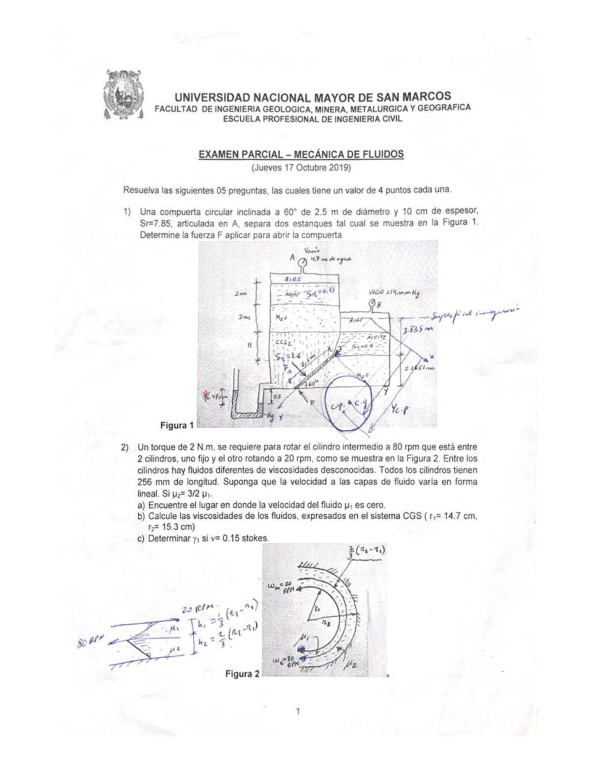 Examen Parcial Y Solucionario - Mecanica De Fluidos - Studocu