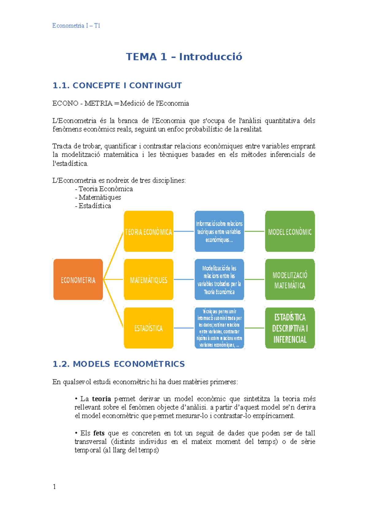 TEMA 1 Introducció A L'Econometria - TEMA 1 – Introducció 1. CONCEPTE I ...