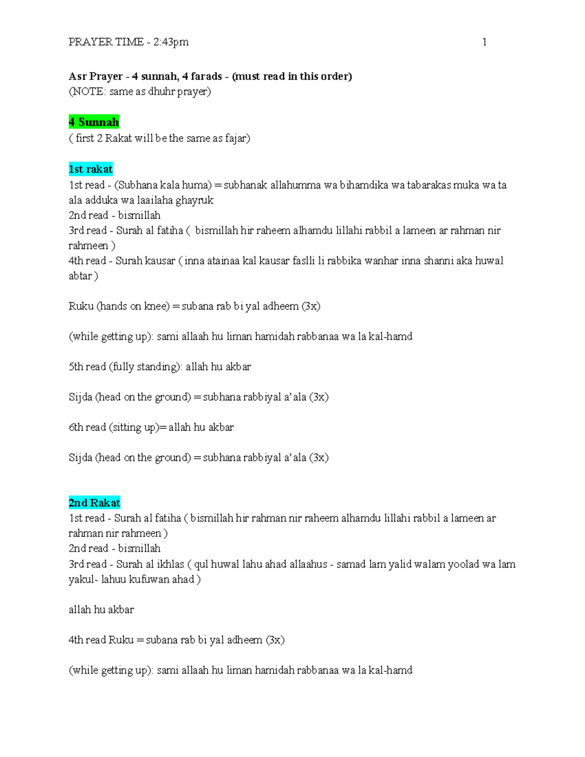 Asr Prayer - good - Asr Prayer - 4 sunnah, 4 farads - (must read in ...