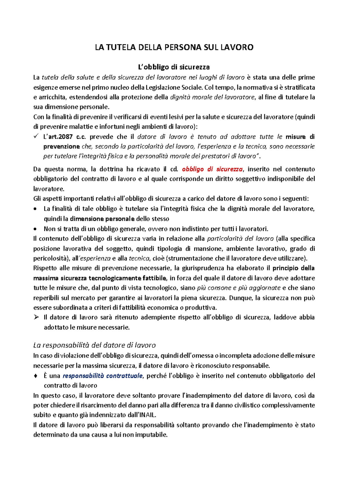 LA Tutela Della Persona SUL Lavoro - LA TUTELA DELLA PERSONA SUL LAVORO ...