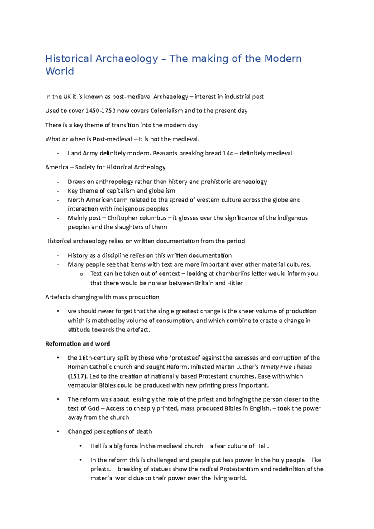 Historical Arch - Lecture notes - Historical Archaeology – The making ...