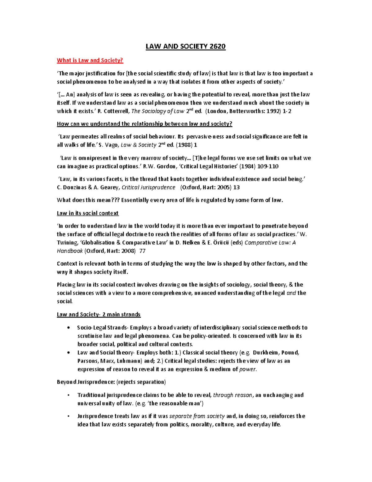 Law and Socity - Notes for all topics. - LA W A ND SOCIETY 2620 W hat ...