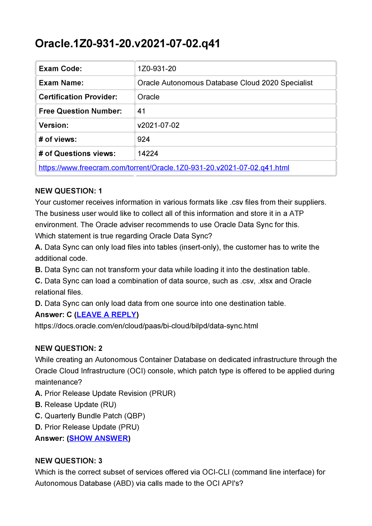 1z0-931-22 Free Test Questions