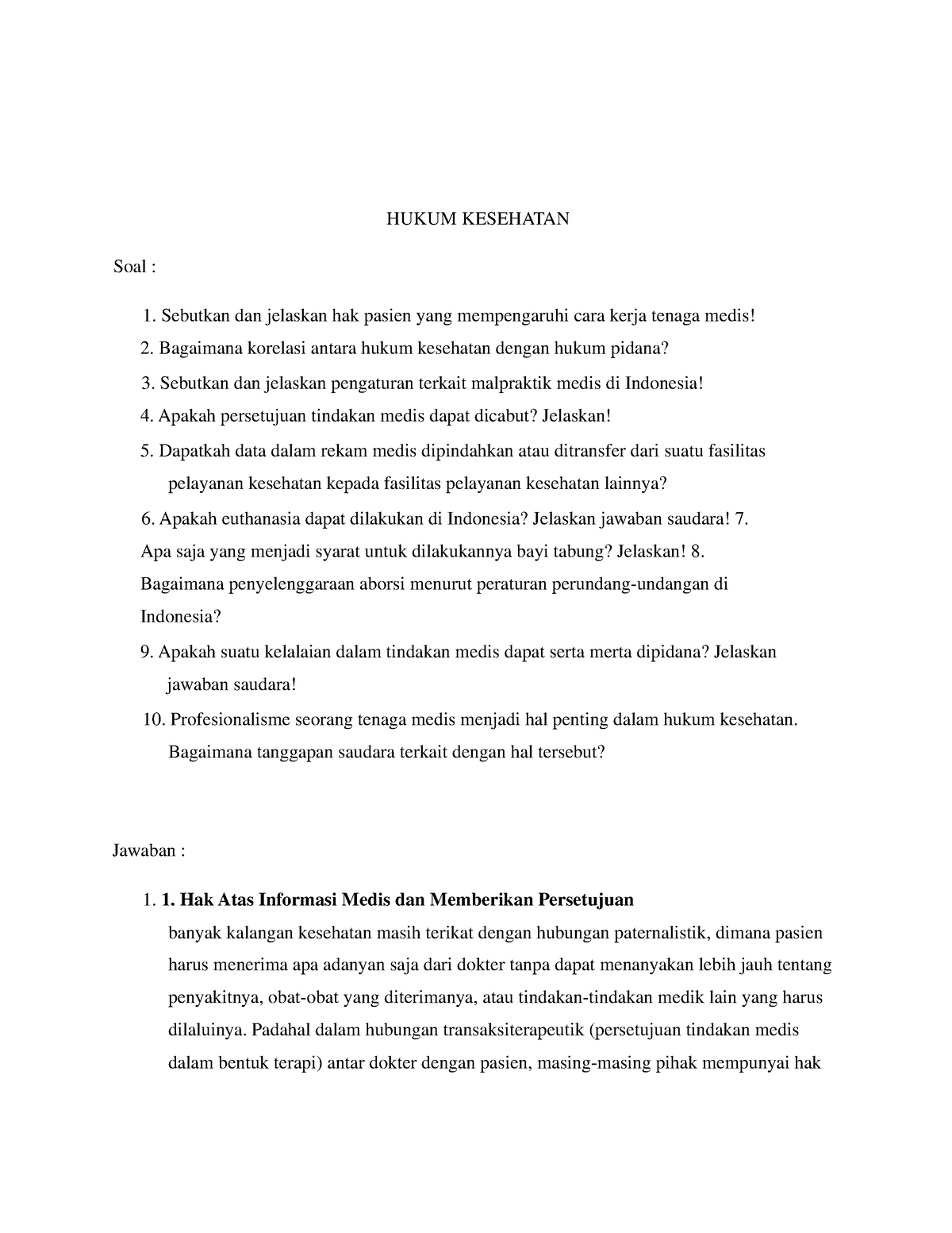 9 Hukum Kesehatan Hukum Kesehatan Soal 1 Sebutkan Dan Jelaskan