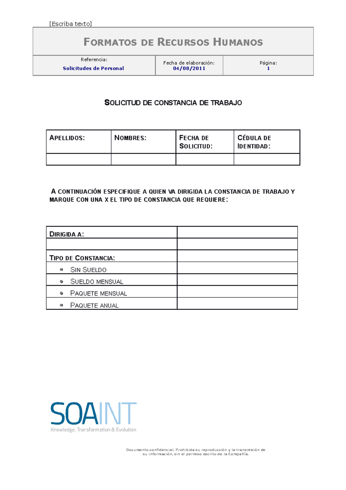 Formatos y Solicitudes de RR . HH - FORMATOS DE RECURSOS HUMANOS ...