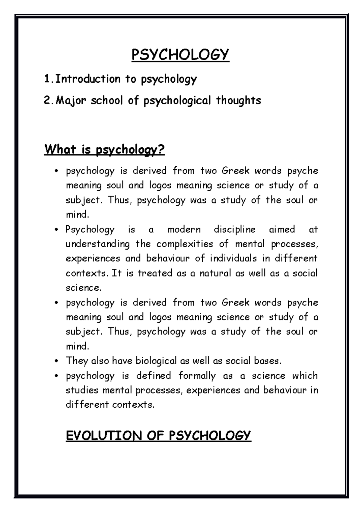 Psychology- Introduction, different school of psychological thoughts ...