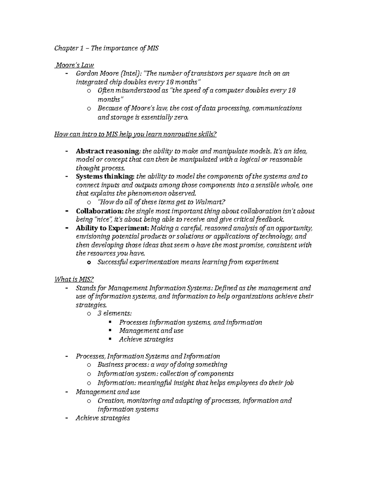 Chapter 1 – The importance of MIS Chapter 1 – The importance of MIS ...