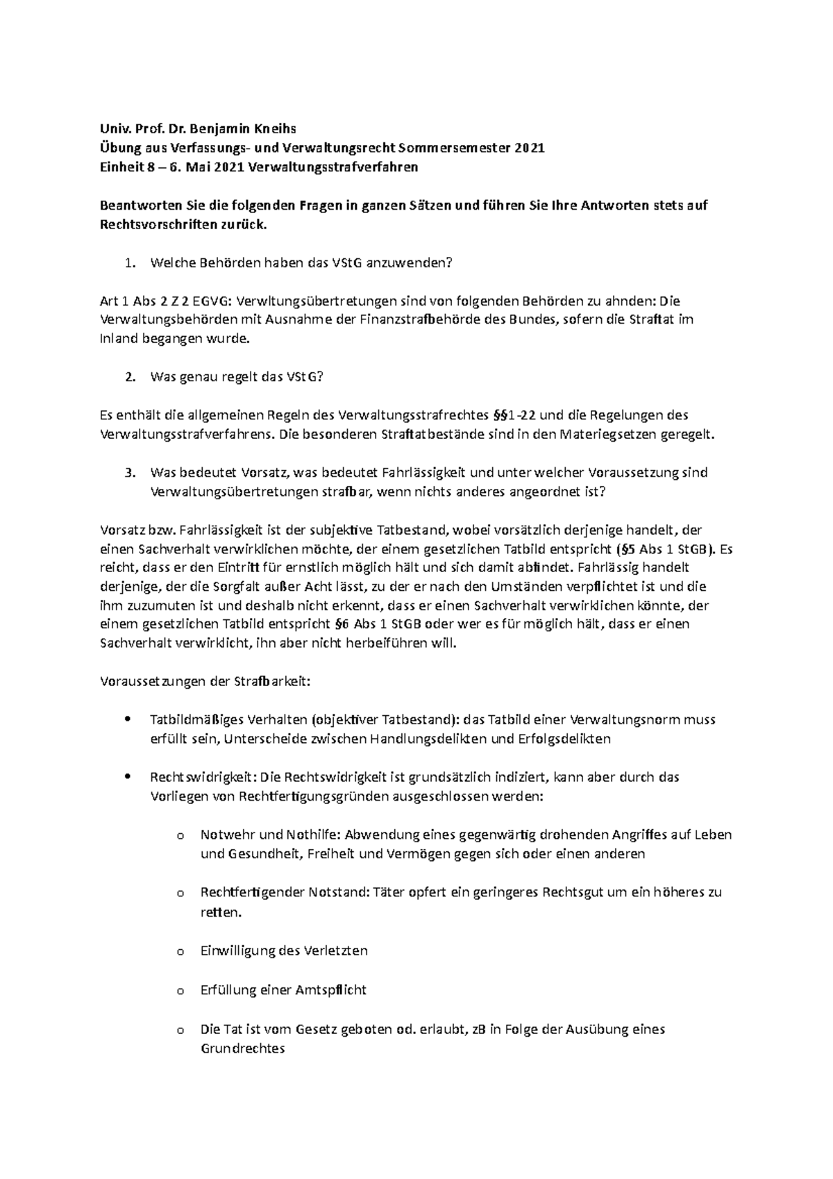 Verwaltungsstrafrecht - Verfassungs- und Verwaltungsrecht - Studocu