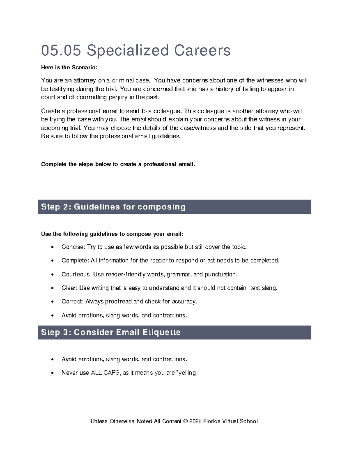 05.05 Specialized Careers - Unless Otherwise Noted All Content © 2021 ...