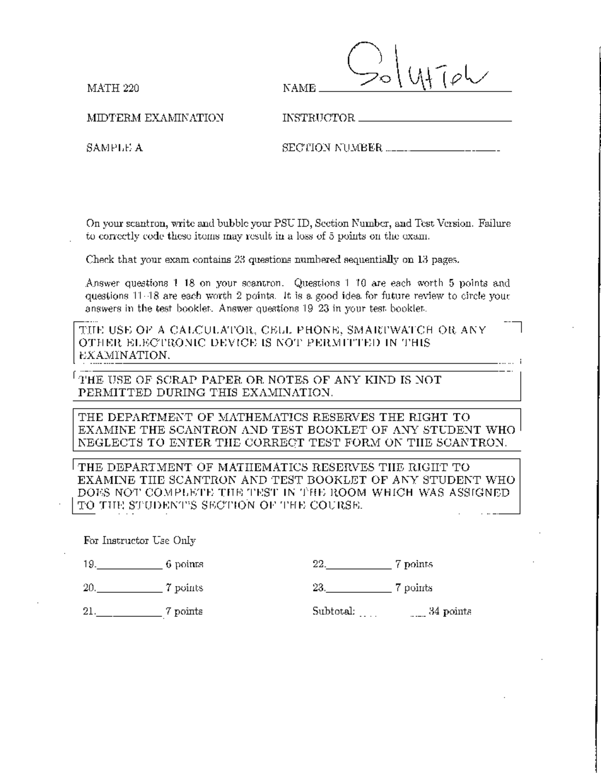 Sample/practice exam Spring 2020, answers - MATH 220 - Studocu