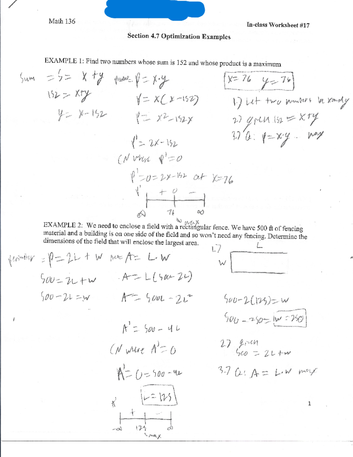 In Class Worksheet 17 MAT 136 Studocu