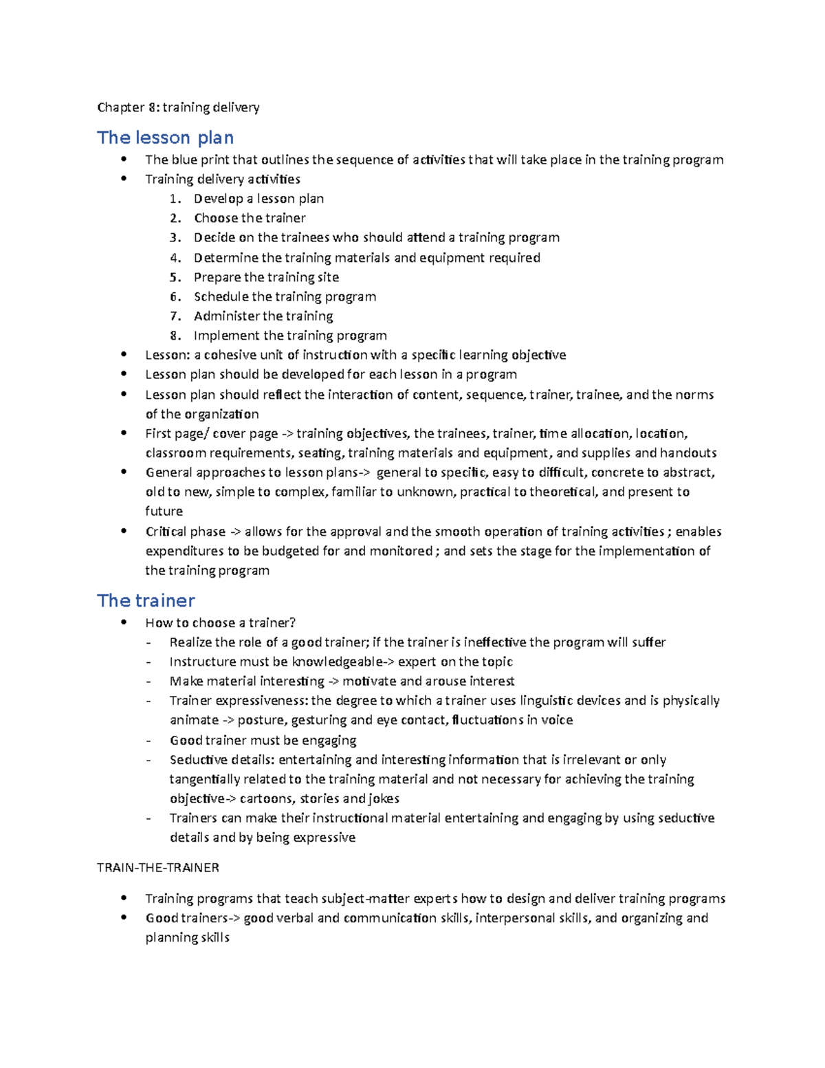 Lesson 7 training delivery - Chapter 8: training delivery The lesson ...
