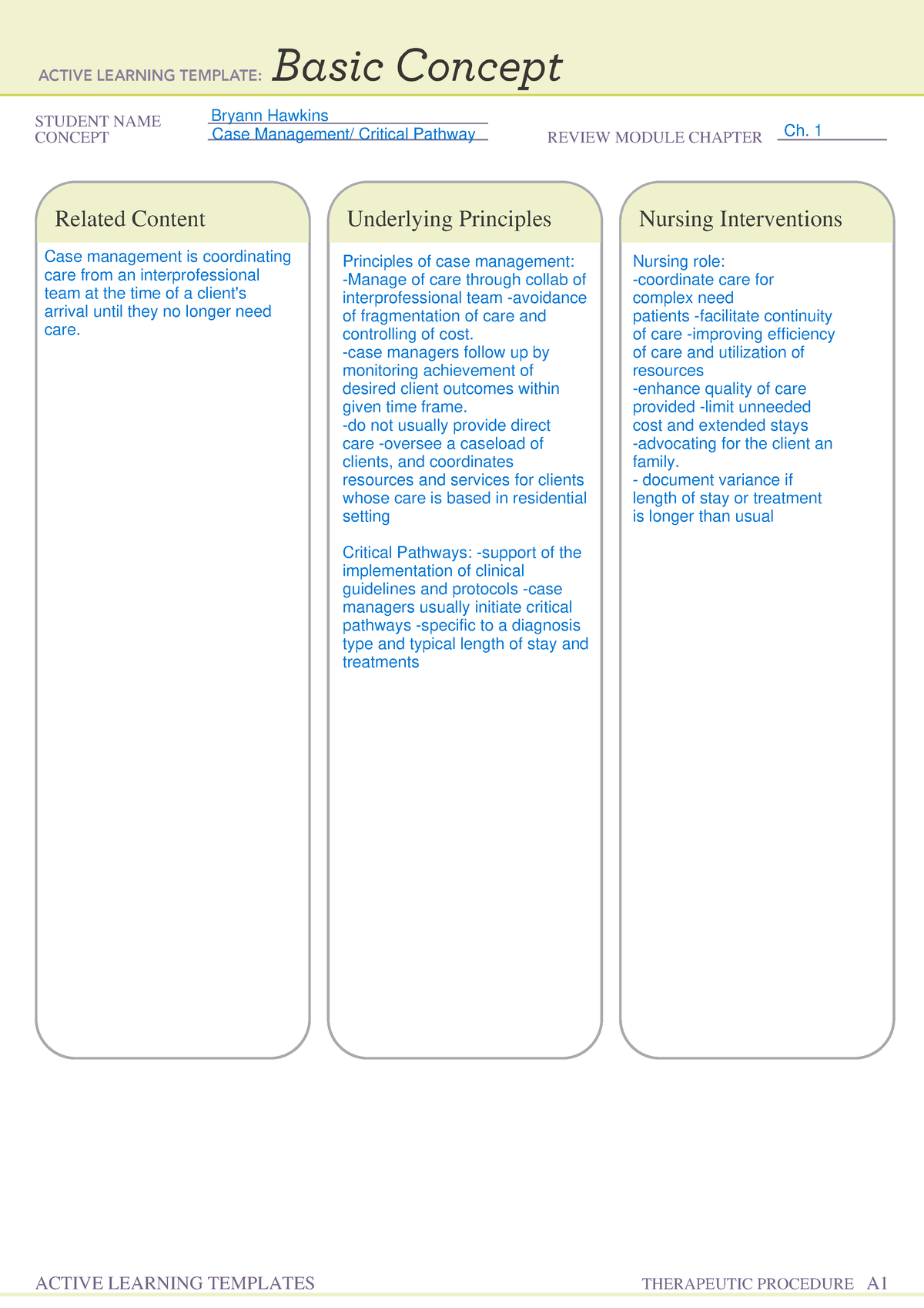 Critical pathways leadership - RET 3493 - STUDENT NAME CONCEPT REVIEW ...