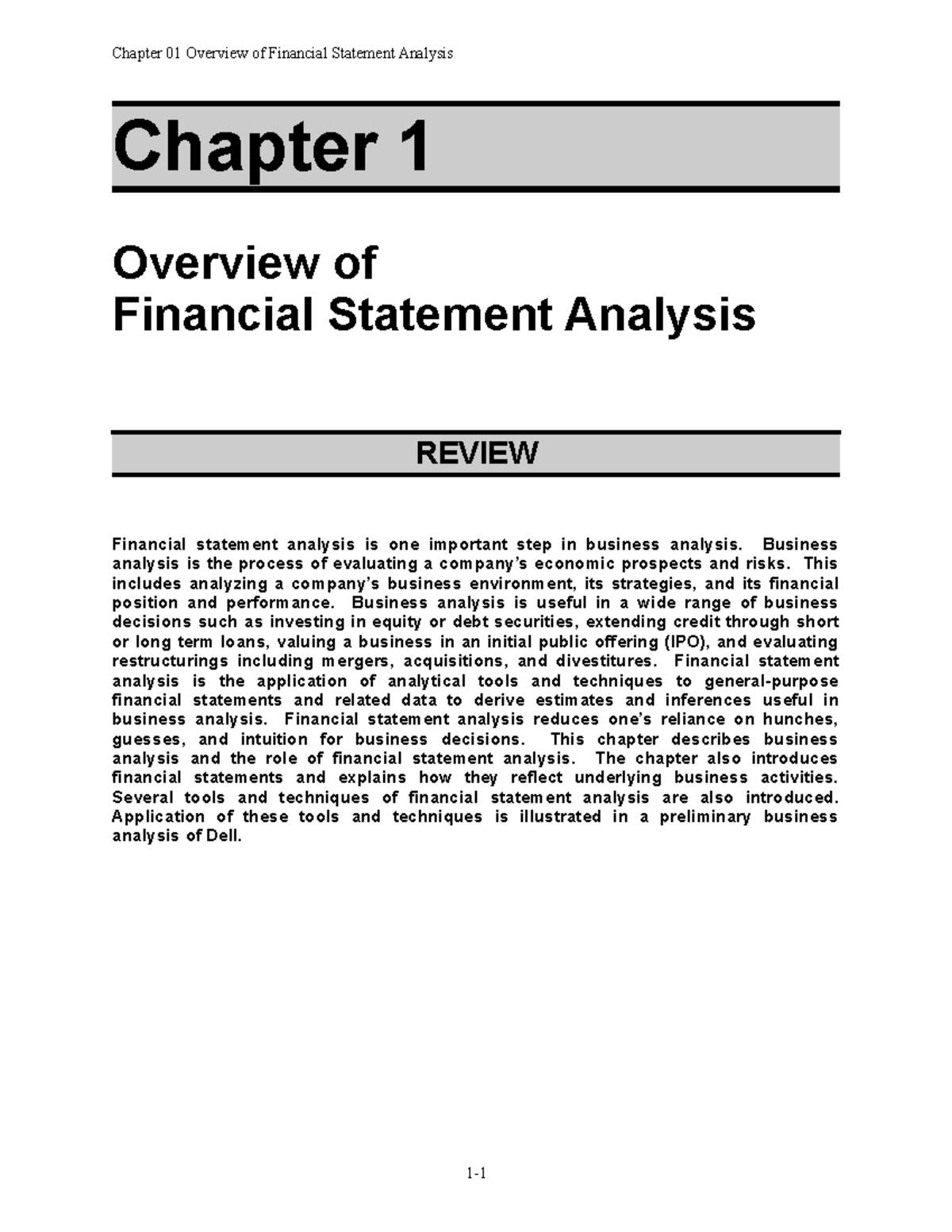 Chapter 1 Overview Of Financial Statemen - Chapter 01 Overview Of ...