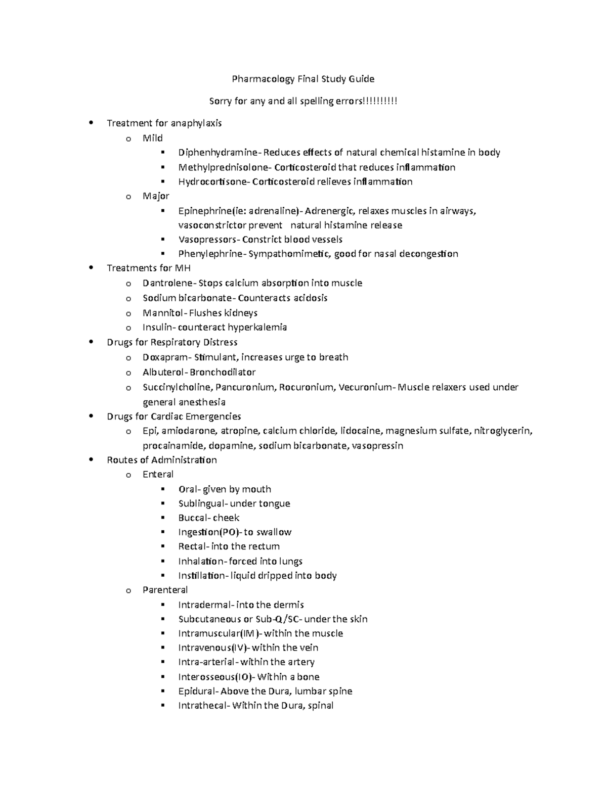 STE 105 Final Exam Study Guide - Pharmacology Final Study Guide Sorry ...