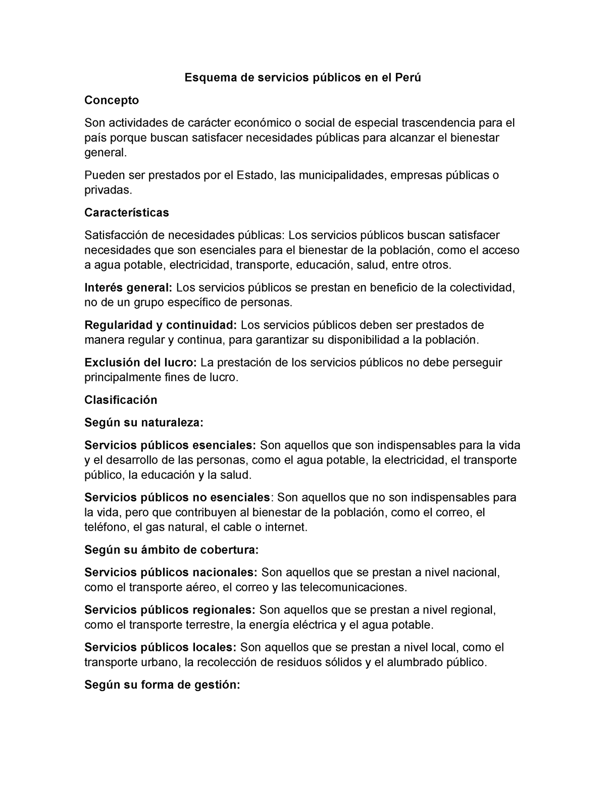 Documento Servicio Publico Esquema De Servicios Públicos En El Perú Concepto Son Actividades 2408