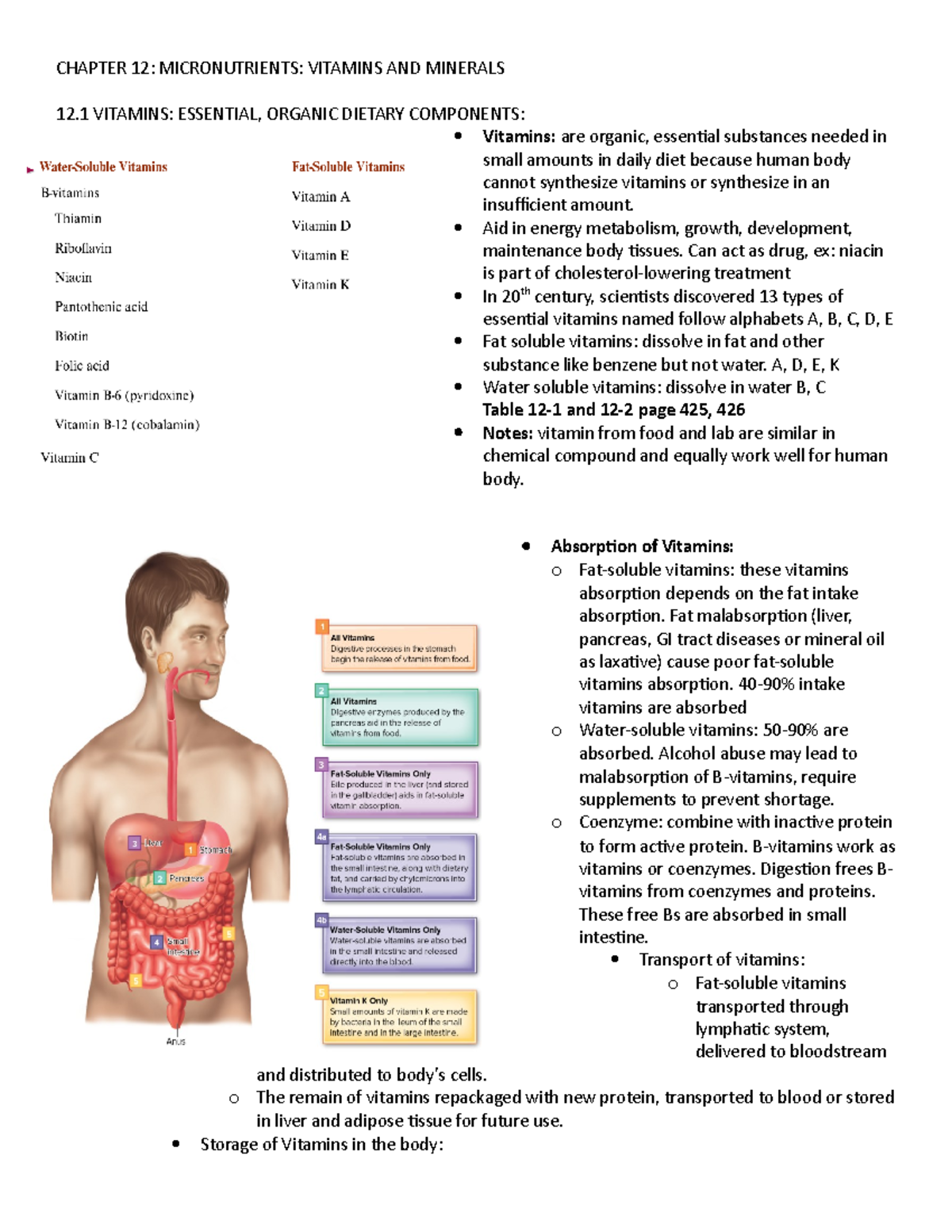 Chap 12 note micronutrient, vitamins, mineral CHAPTER 12 MICRONUTRIENTS VITAMINS AND