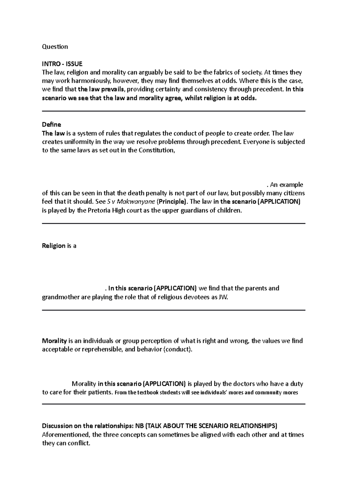 Law Morality and Religion Question INTRO ISSUE The law, religion