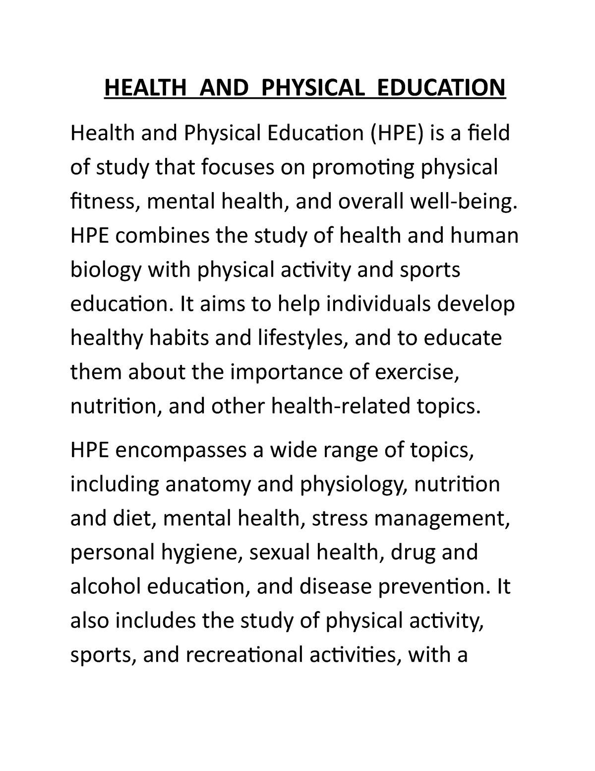 health and physical education research topics