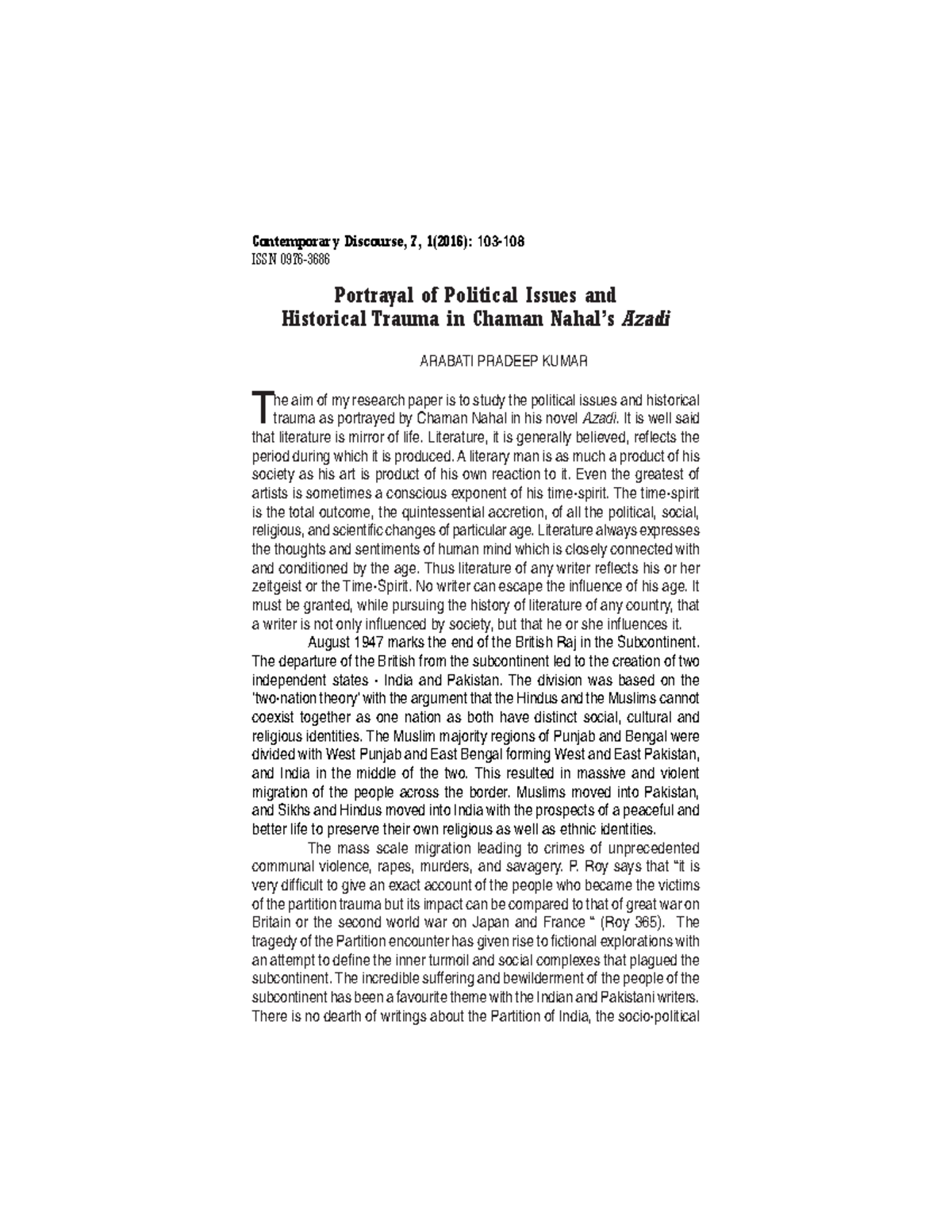 Portrayal of Political Issues and History - T he aim of my research ...