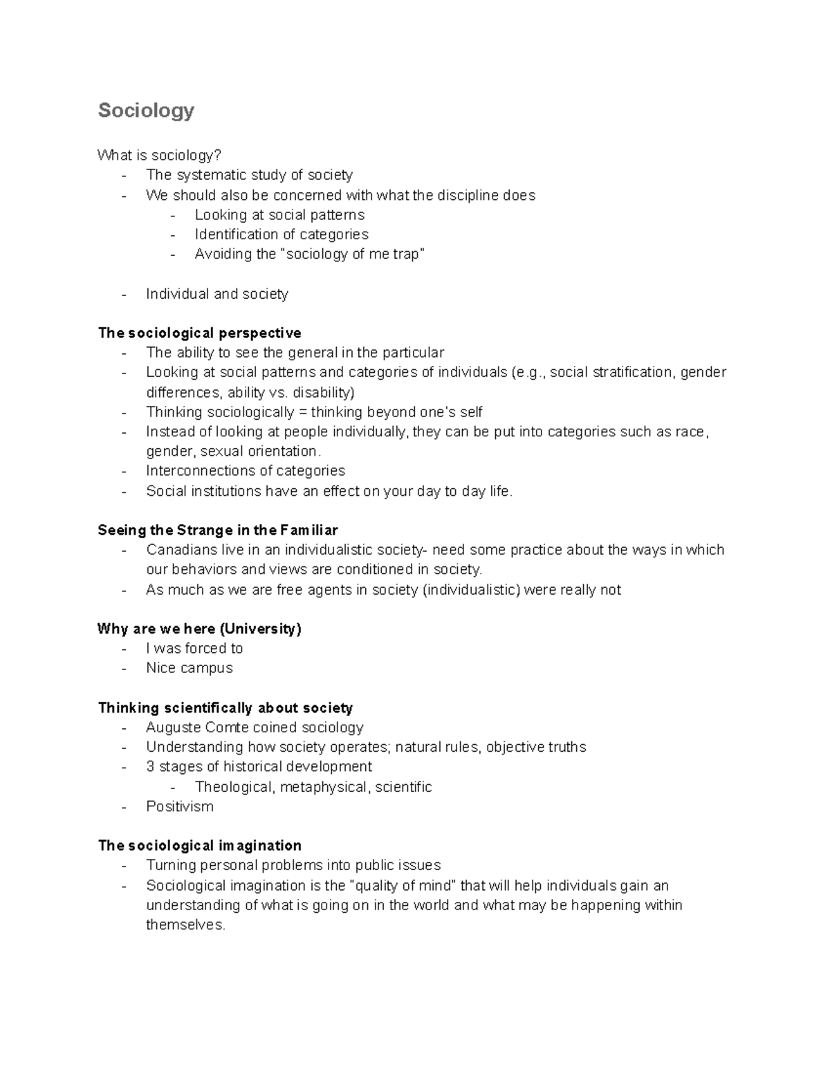 Soc lecture notes - Sociology What is sociology? - The systematic study ...