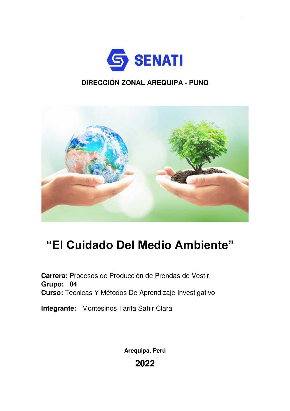 Trabajo Final El Cuidado Del Medio Ambiente DirecciÓn Zonal Arequipa Puno “el Cuidado Del 