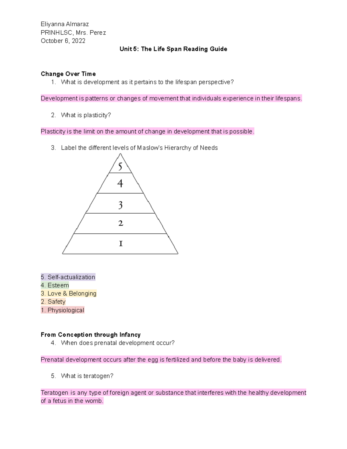 PRINHLSC Unit 5 The Life Span Reading Guide - Eliyanna Almaraz PRINHLSC ...