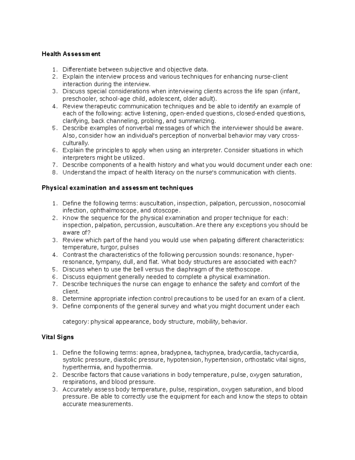 Health Assessment - Health Assessment Differentiate between subjective ...