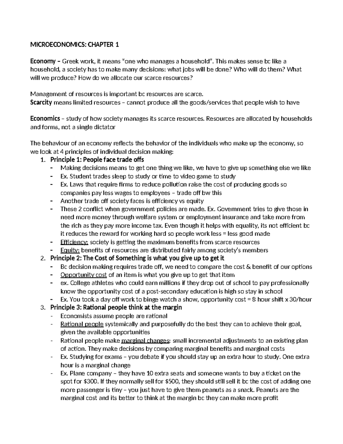 Econ ch 1 notes - Summary Micro-Economics - MICROECONOMICS: CHAPTER 1 ...