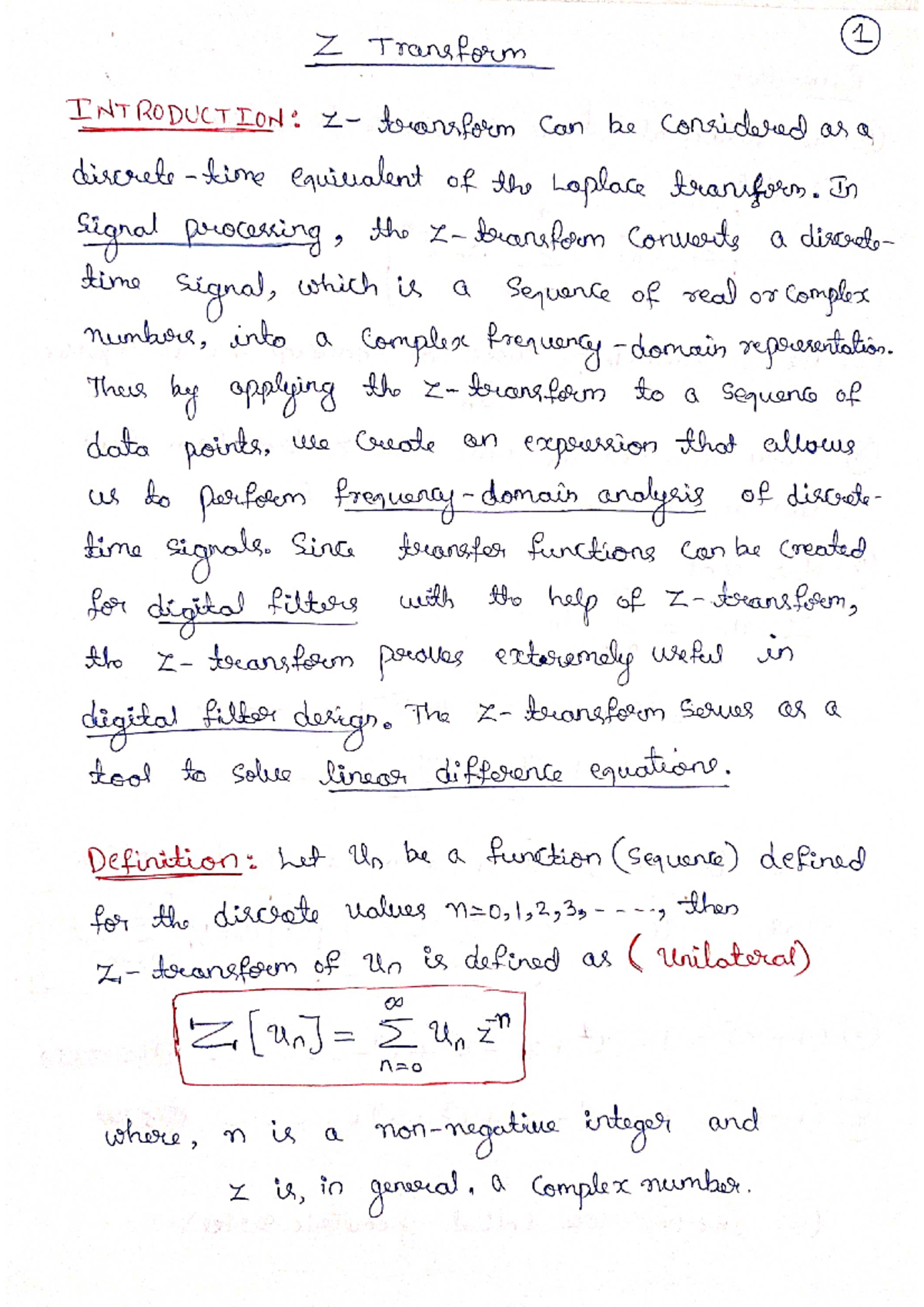 Z Transform - Compter Science and Engineering - Studocu