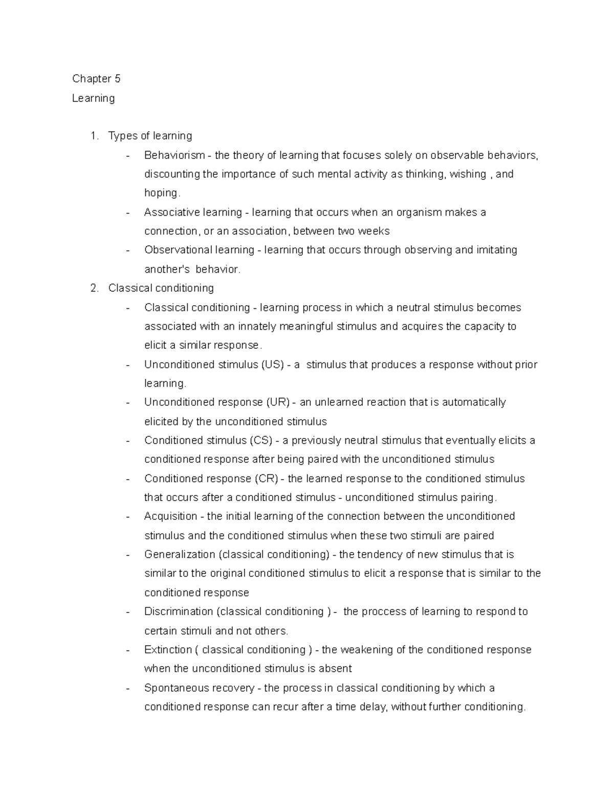 Psychology Chapter 5 Read Notes - Chapter 5 Learning Types Of Learning ...