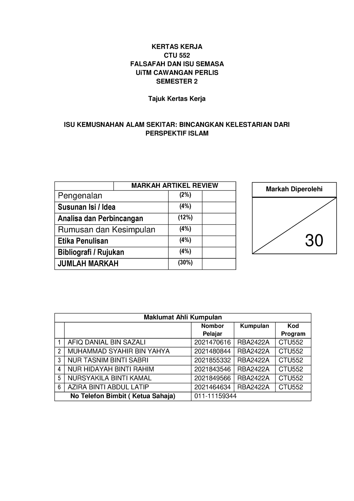 Report CTU552 Group 3 Tajuk 12 - KERTAS KERJA CTU 552 FALSAFAH DAN ISU ...