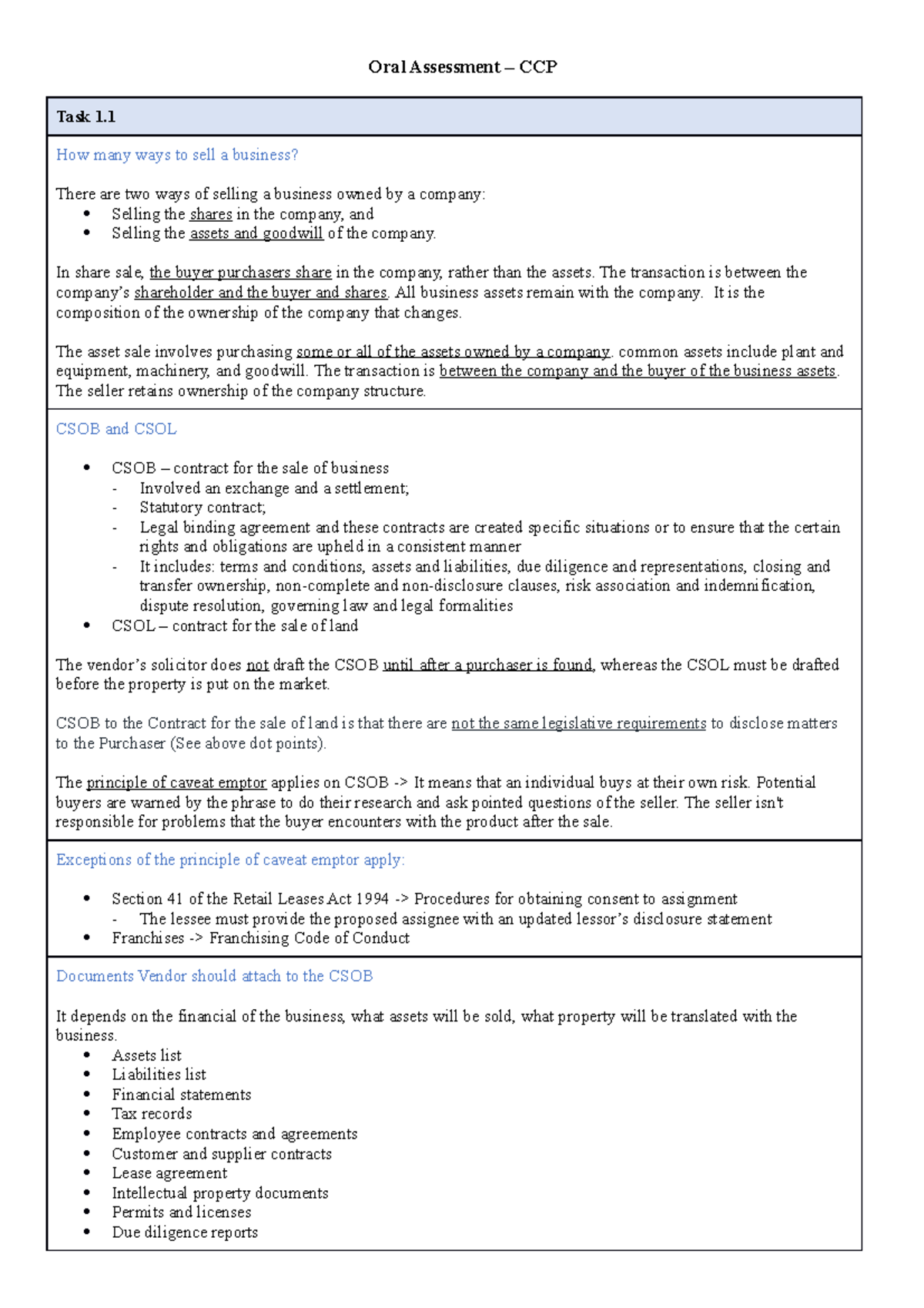 CCP - Oral Assessment Notes - Oral Assessment – CCP Task 1. How many ...