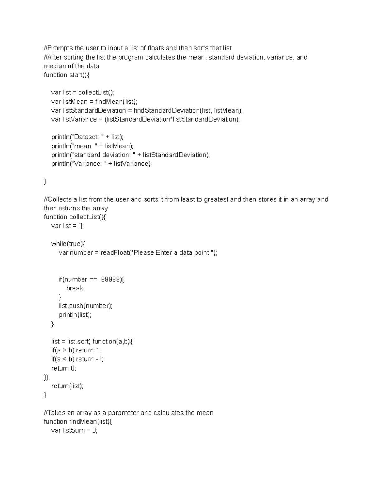 AP CSP Creat Performance Task - //Prompts the user to input a list of ...