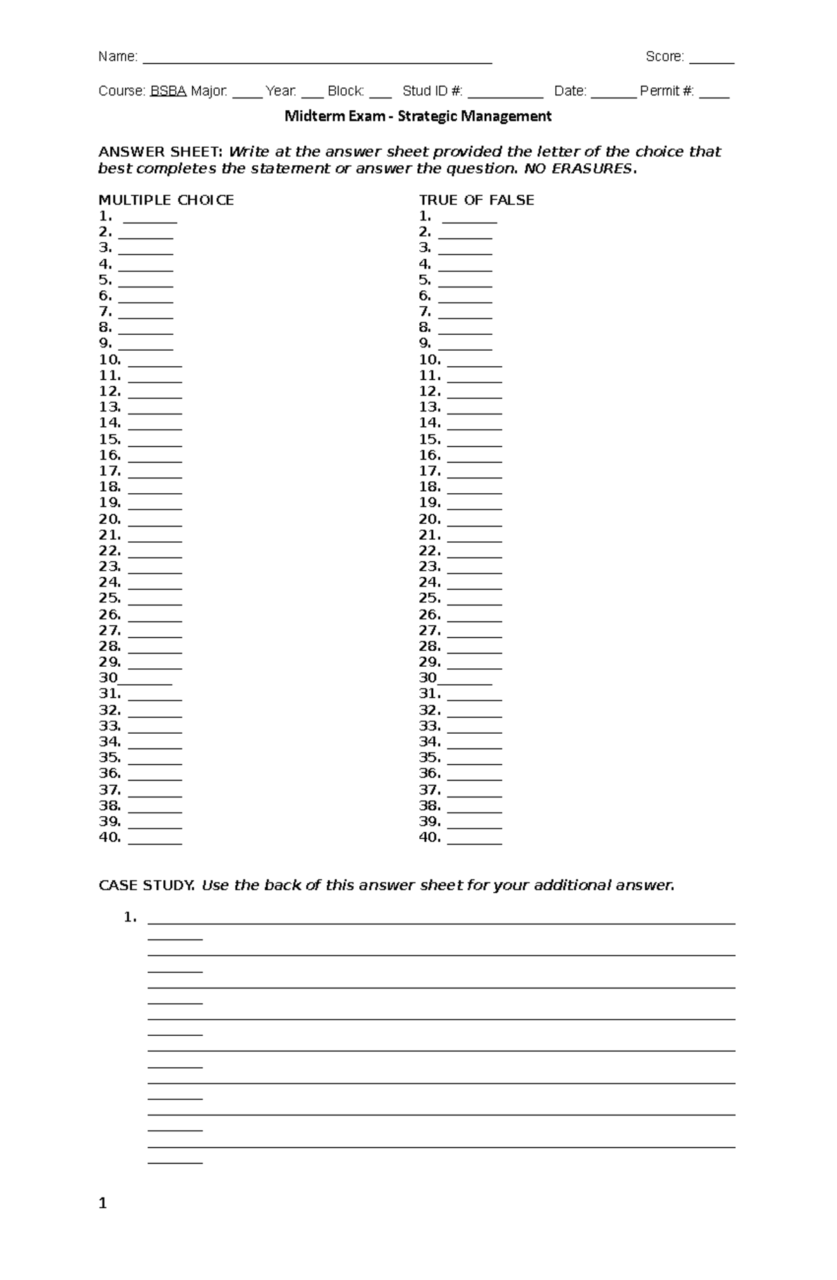 Midtetrm SM Final Printing - Course: BSBA Major: ____ Year: ___ Block ...