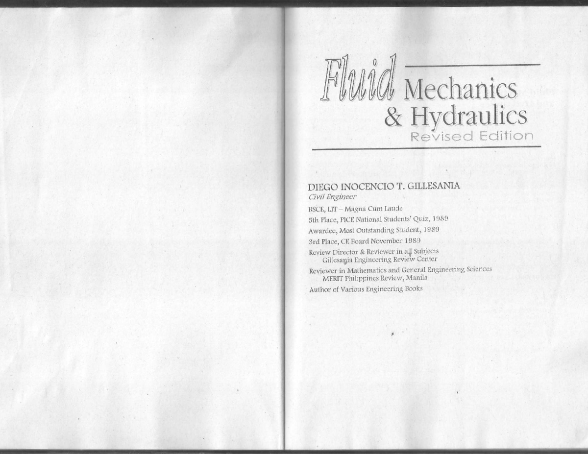 Fluid mechanics and hydraulics revised edition gillesania Studocu