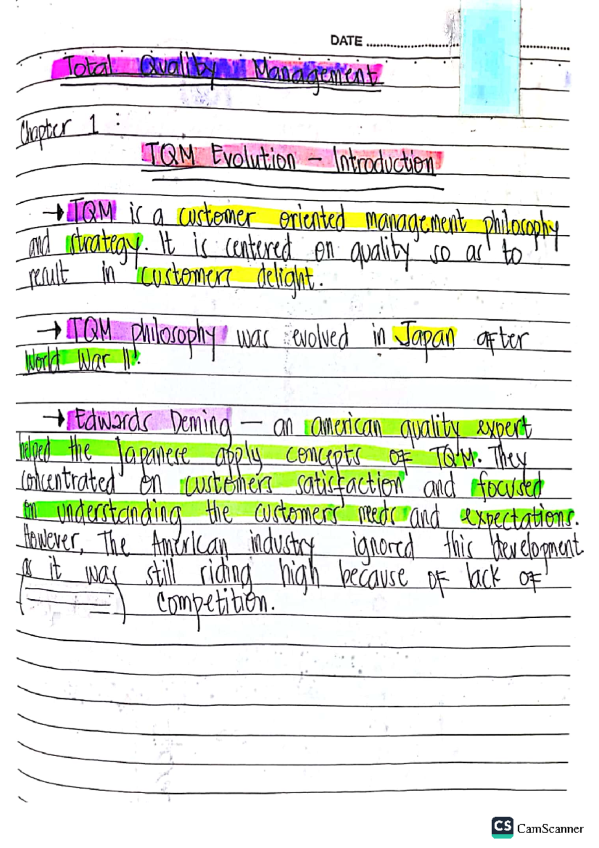 TQM - Nxxndn - DATE Total examinary Management Chapter 1 : TQM ...