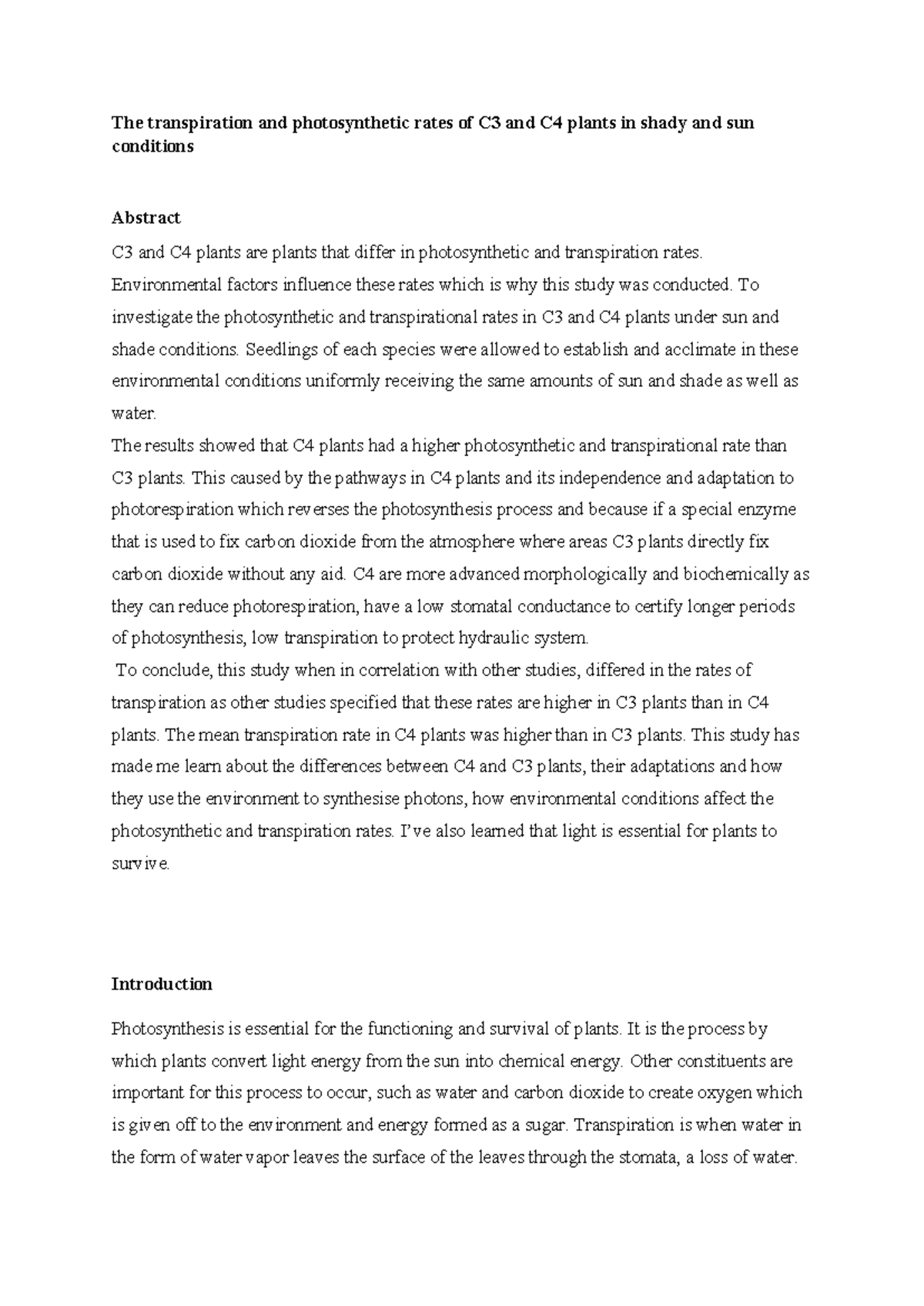 Plant practical 2 Photosynthesis and transpiration - The transpiration ...