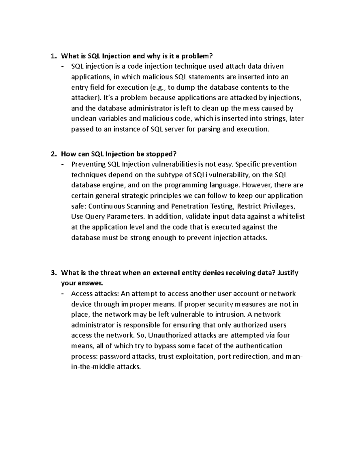 HW 01 Review questions - What is SQL Injection and why is it a problem ...