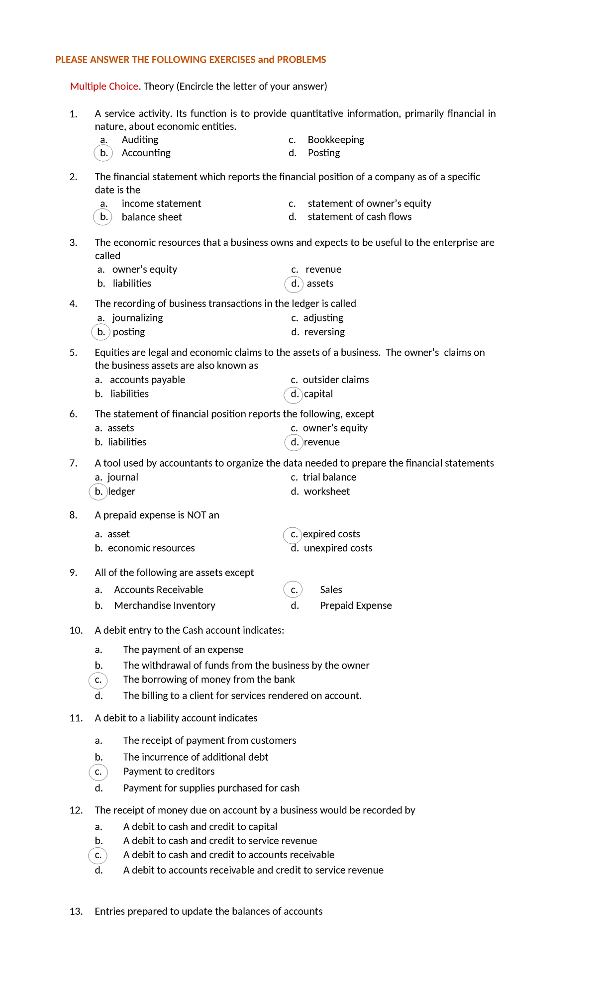 Acco 101 - reviewer - PLEASE ANSWER THE FOLLOWING EXERCISES and ...