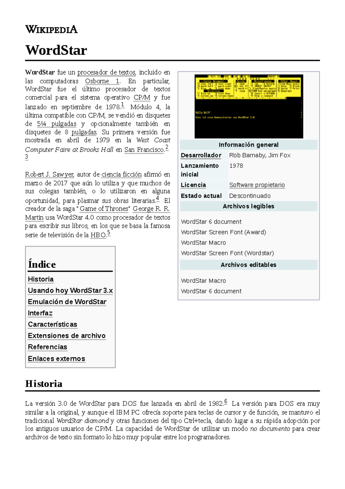 Word Star - software libre - Información general Desarrollador Rob ...
