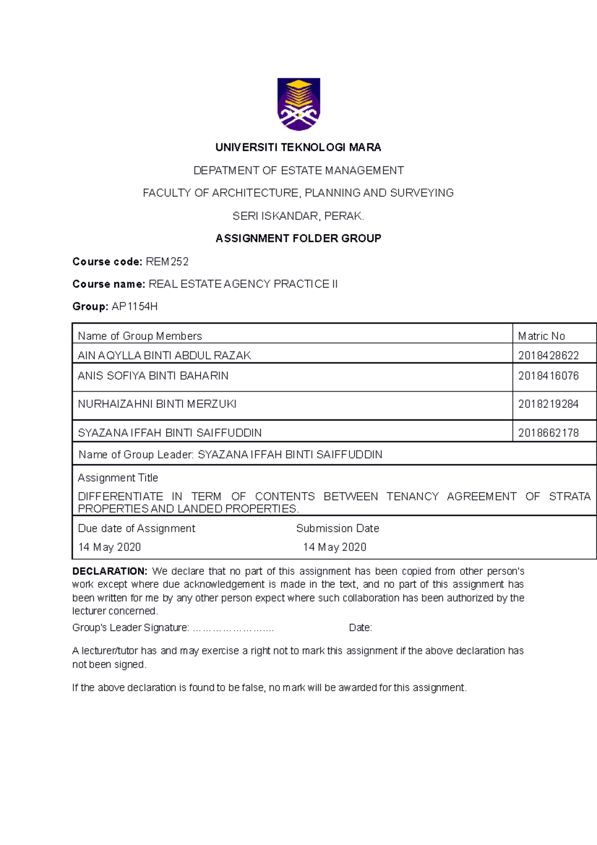 FULL Report Assignment 1 (1) - Introduction to Islamic Law - UiTM - Studocu