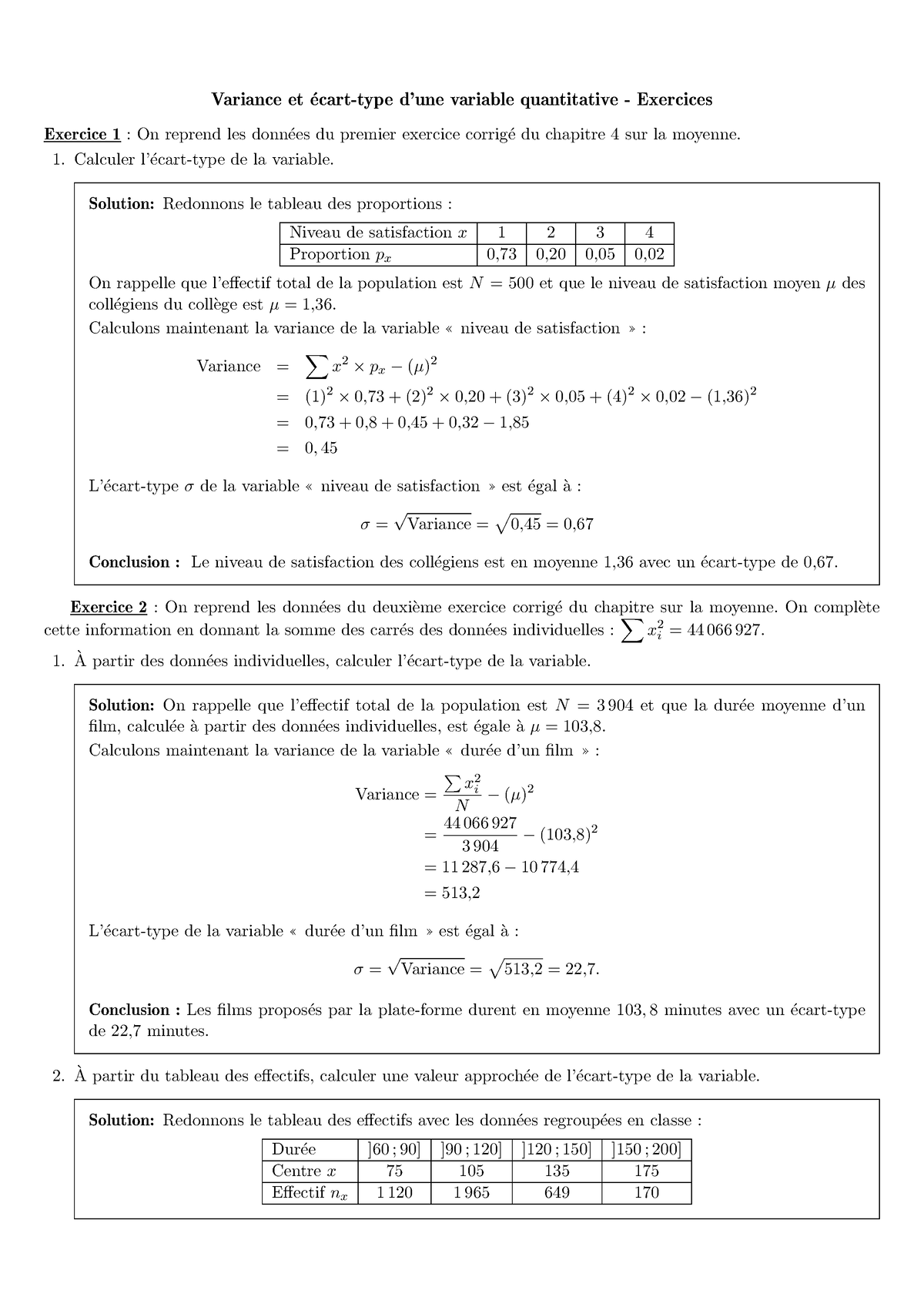 Exercice 5-correction Corrigé Du TD De Stat L1 S2 - Variance Et ́ecart ...